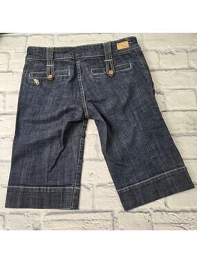 Retro See Thru Soul Denim Bermuda Shorts Button Loop Stitch Detail Stretch sz 27